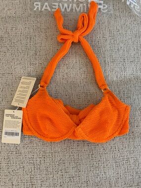 Monday Swimwear Orange krinkle Halter Bikini Top AND bottoms